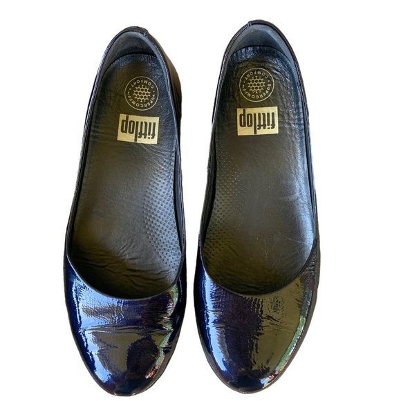 Fitflop Superballerina Navy Patent Leather Slip On Comfort Shoes Womens 7 - Picture 4 of 8